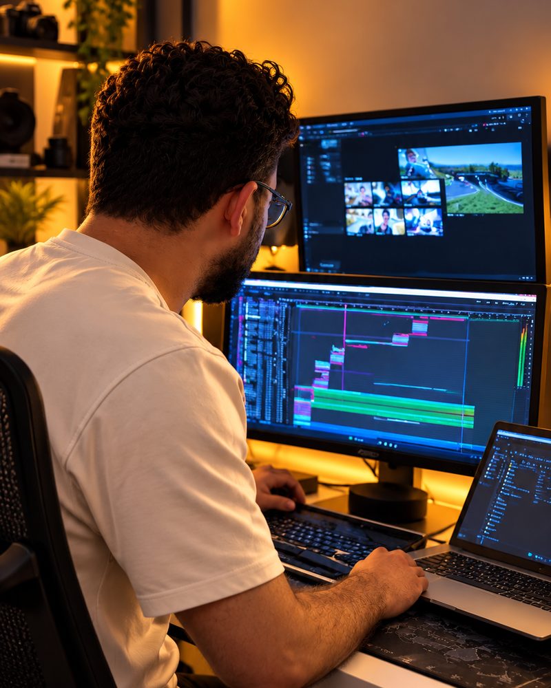 Ahmed Hamdy editing at his desk